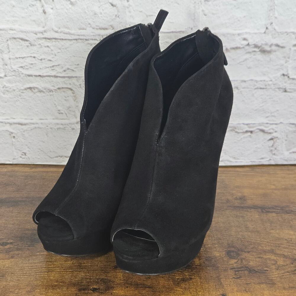 Nine West Black Suede Peep Toe Platform Ankle Booties Women's 7.5M Stiletto